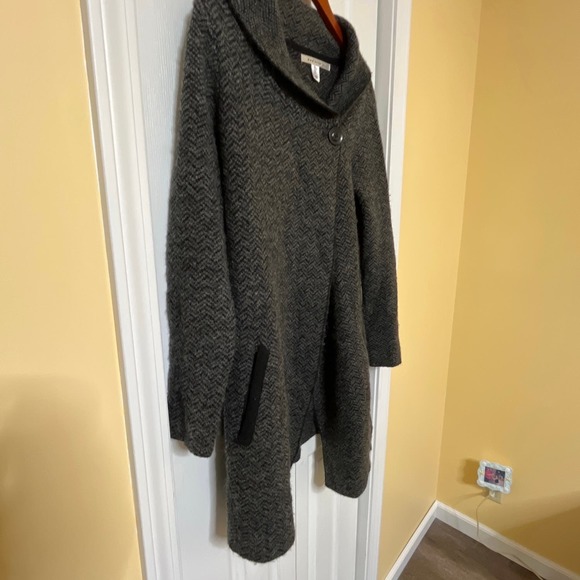 Max Studio Gray Cardigan Asymmetrical Button Pockets Womens Medium - Picture 2 of 6